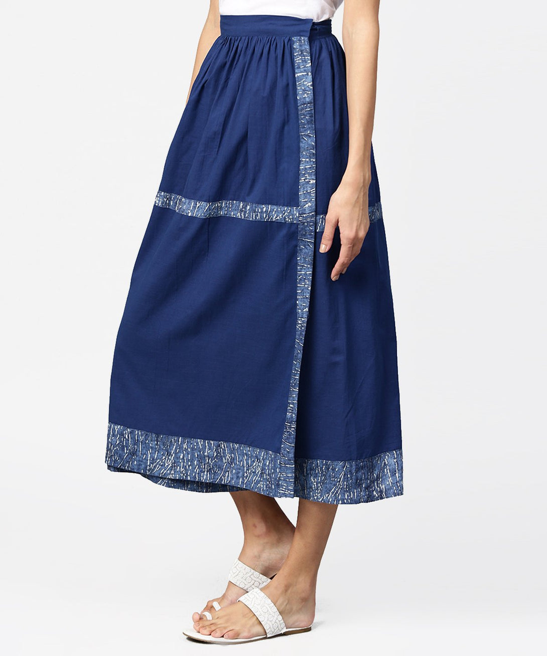 Blue midi length cotton flared skirt | NOZ2TOZ - Made In INDIA.