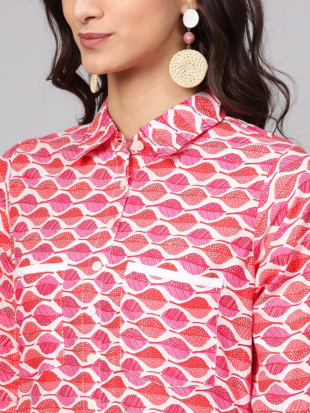 Leaf Printed pink 3/4th sleeve Kurta set with White Palazo | NOZ2TOZ - Made In INDIA.