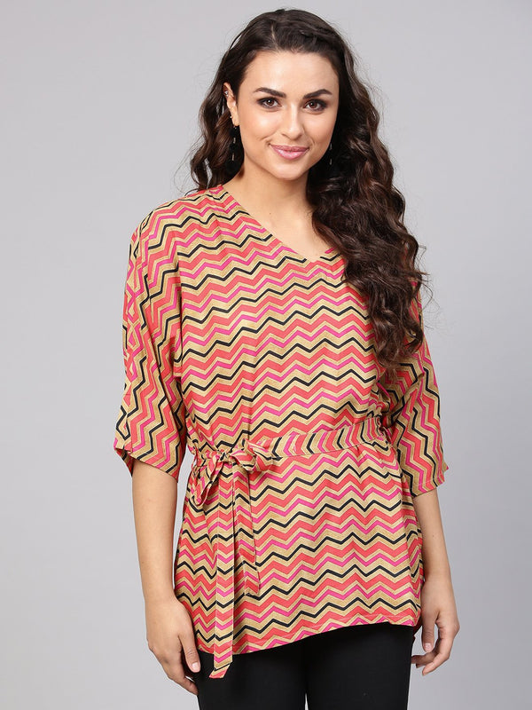 Multi Colored Zig Zac printed Kimino style Tunic | NOZ2TOZ - Made In INDIA.