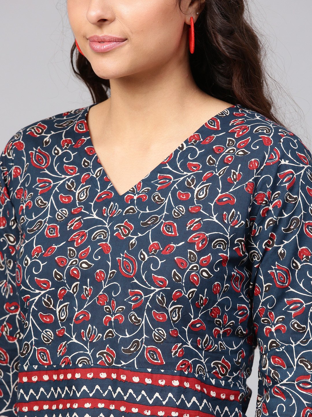 Indigo Blue Geometric Printed top with V neck & Flared sleeves | NOZ2TOZ - Made In INDIA.