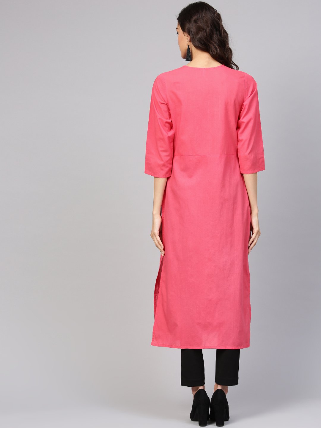 Cotton Pink Even Pleated yoke with Keyhole neckline & 3/4 sleeves | NOZ2TOZ - Made In INDIA.