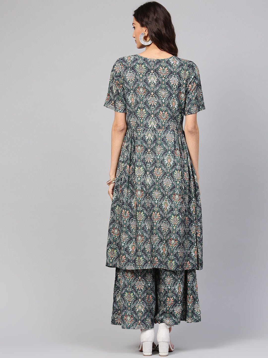 Dark green pleated anarkali Kurta with ankle length palazzo | NOZ2TOZ - Made In INDIA.