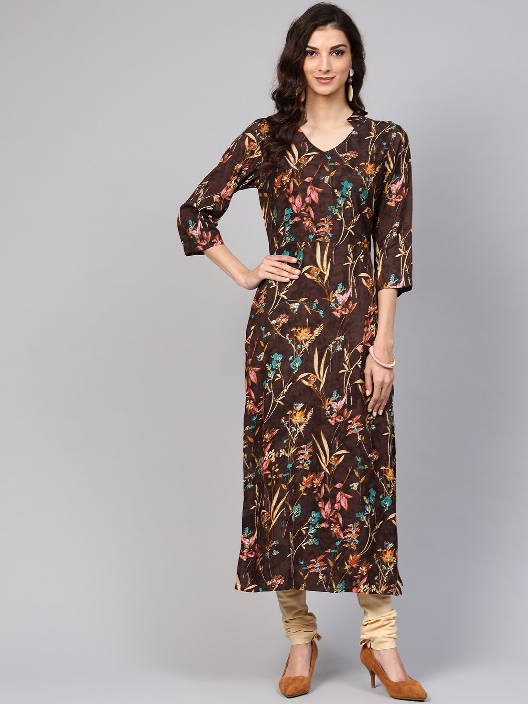 Black Floral Printed Kurta with Solid Chudidar | NOZ2TOZ - Made In INDIA.