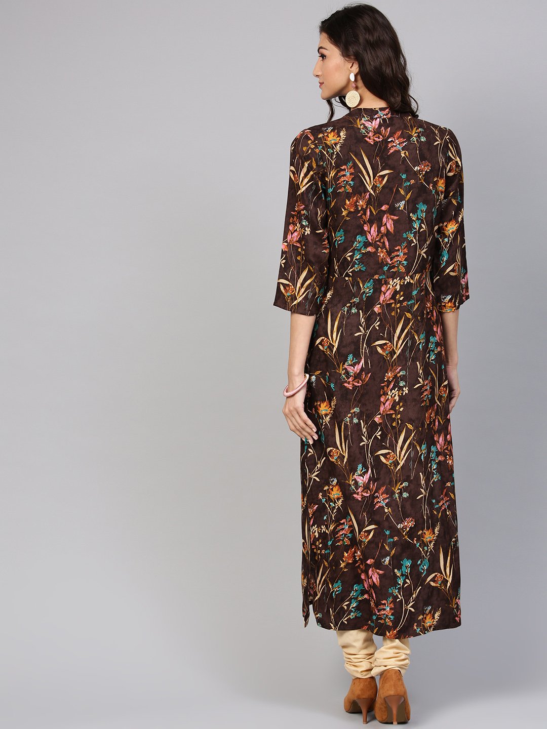 Black Floral Printed Kurta with Solid Chudidar | NOZ2TOZ - Made In INDIA.