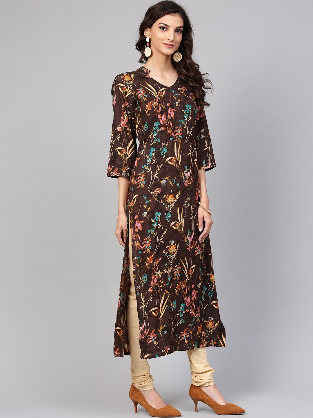 Black Floral Printed Kurta with Solid Chudidar | NOZ2TOZ - Made In INDIA.