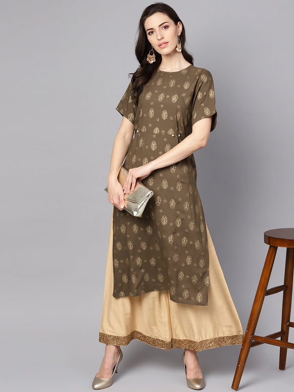 Coffee Brown short sleeve rayon kurta | NOZ2TOZ - Made In INDIA.