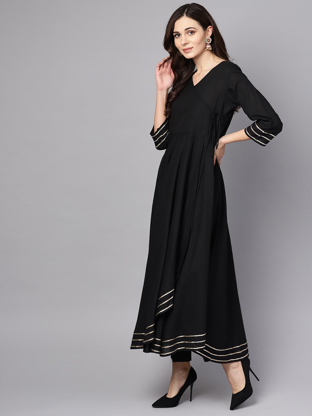 Black 3/4th sleeve cotton kurta with palazzo and printed dupatta | NOZ2TOZ - Made In INDIA.