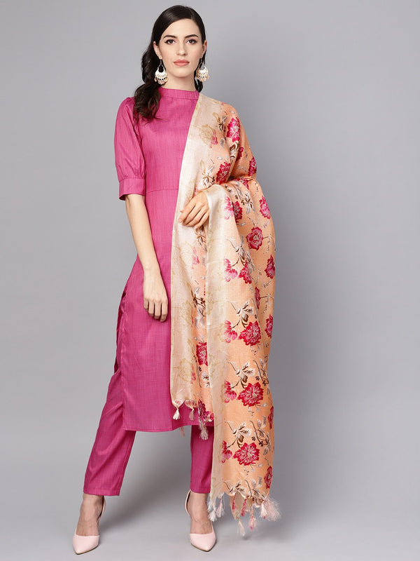 Solid purple half sleeve cotton kurta and palazzo with printed dupatta | NOZ2TOZ - Made In INDIA.