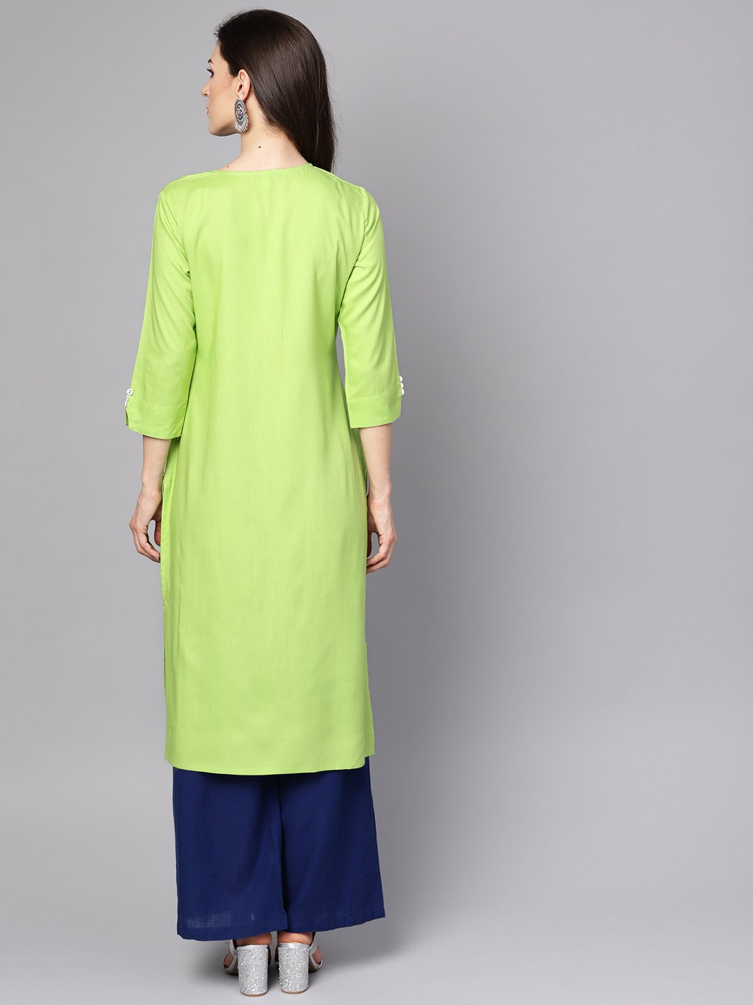 Green 3/4th sleeve rayon Embriodery kurta | NOZ2TOZ - Made In INDIA.