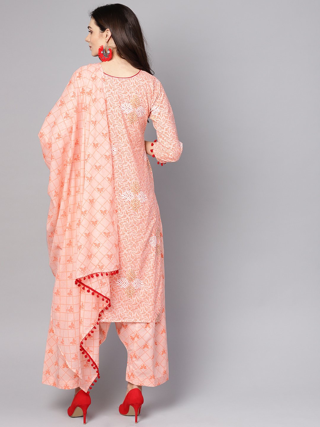 Baby Pink printed 3/4th sleeve cotton kurta with patiala and dupatta | NOZ2TOZ - Made In INDIA.