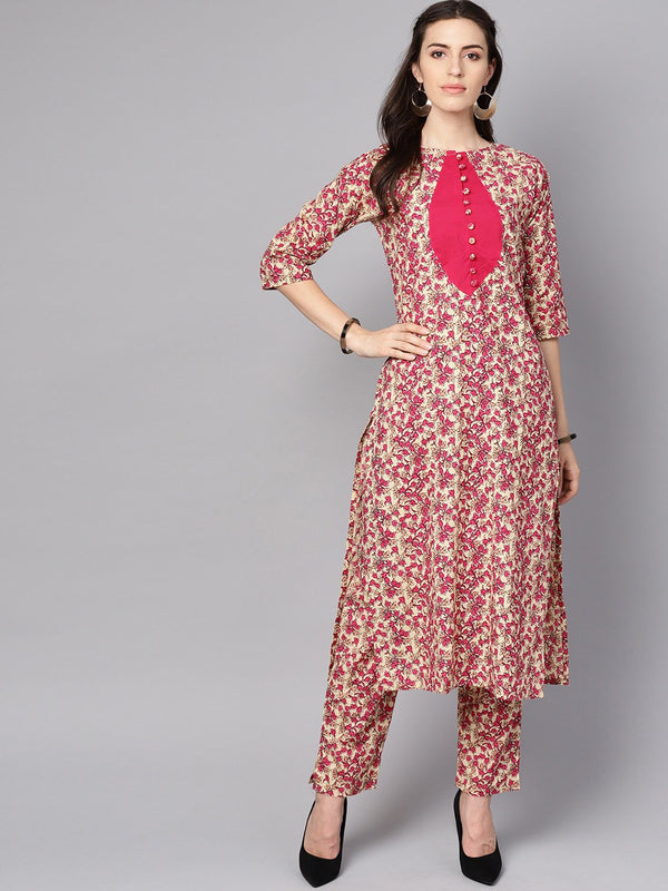 Red printed half sleeve cotton kurta with palazzo and purple dupatta | NOZ2TOZ - Made In INDIA.