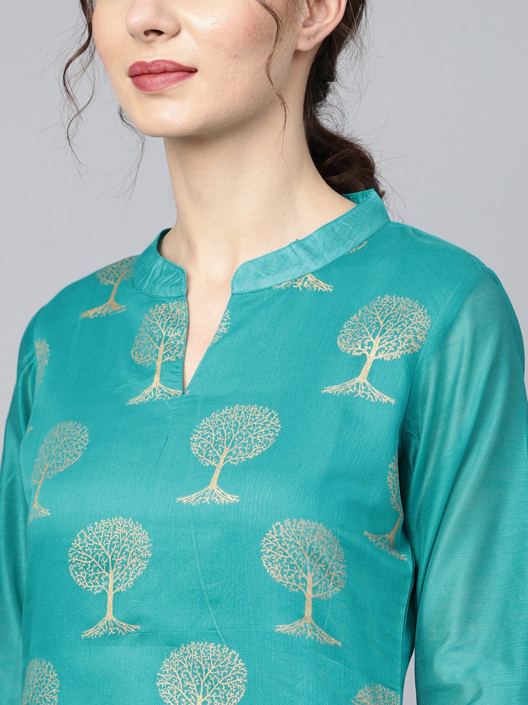 floral foil print chanderi straight kurta (with lining) with solid skirt and printed dupatta | NOZ2TOZ - Made In INDIA.