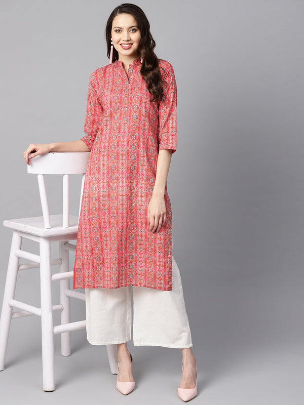 Geometric and floral mix printed cotton straight kurta | NOZ2TOZ - Made In INDIA.