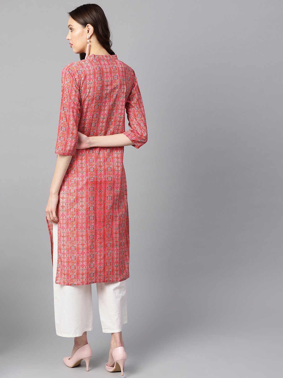 Geometric and floral mix printed cotton straight kurta | NOZ2TOZ - Made In INDIA.