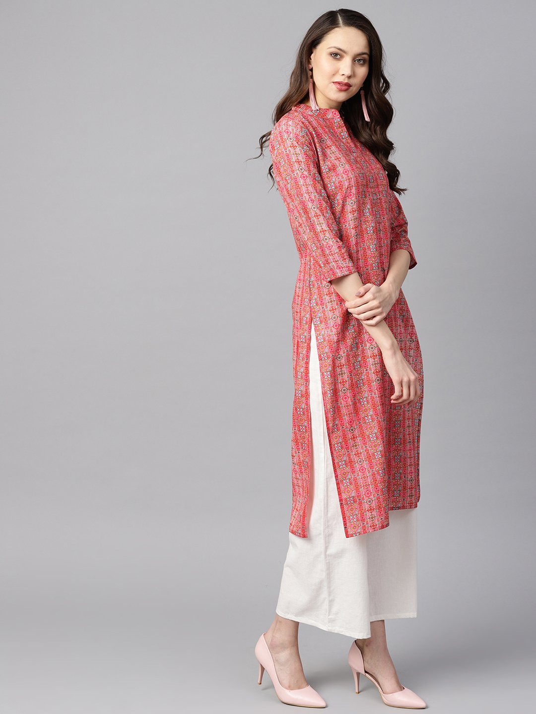 Geometric and floral mix printed cotton straight kurta | NOZ2TOZ - Made In INDIA.