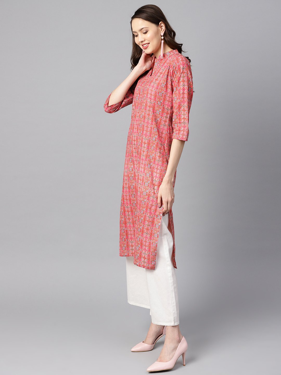 Geometric and floral mix printed cotton straight kurta | NOZ2TOZ - Made In INDIA.