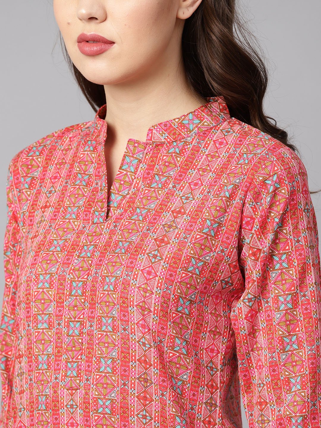 Geometric and floral mix printed cotton straight kurta | NOZ2TOZ - Made In INDIA.