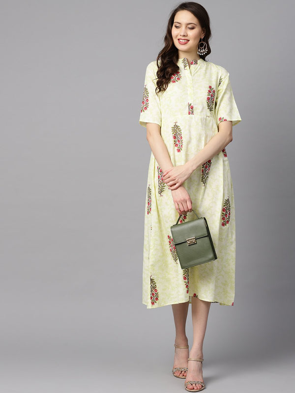 Floral Printed Dress with side pleats | NOZ2TOZ - Made In INDIA.