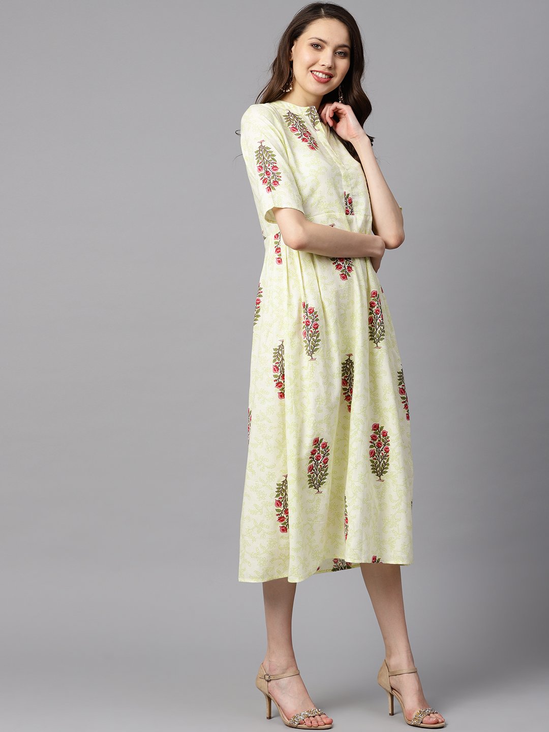 Floral Printed Dress with side pleats | NOZ2TOZ - Made In INDIA.