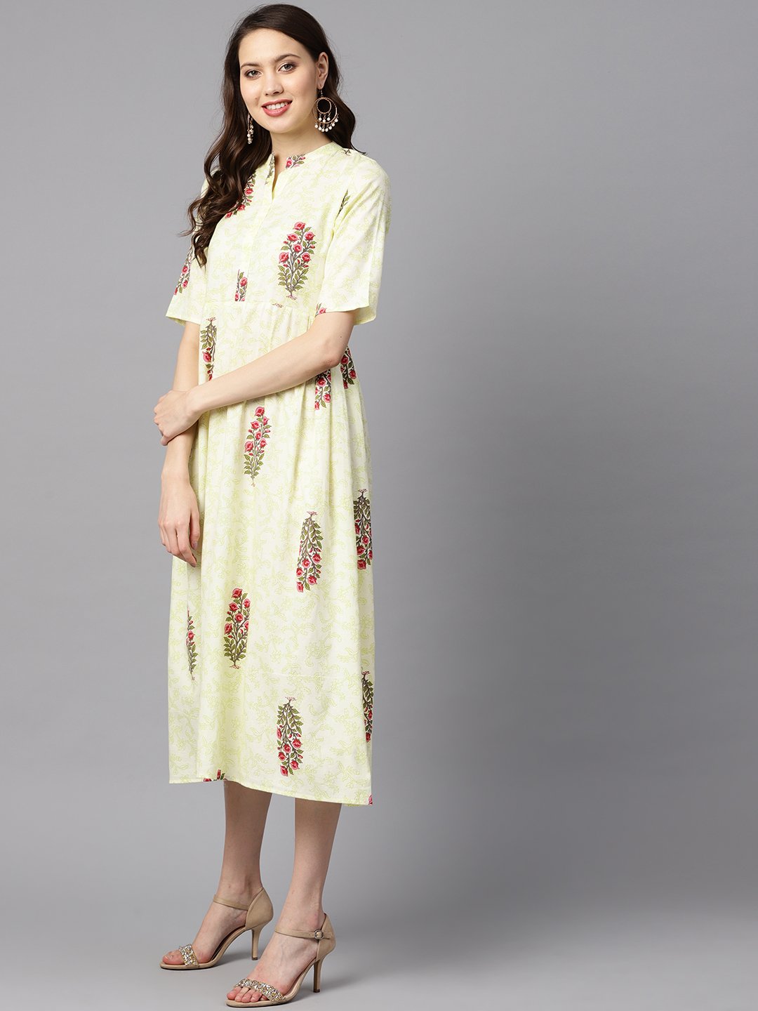 Floral Printed Dress with side pleats | NOZ2TOZ - Made In INDIA.