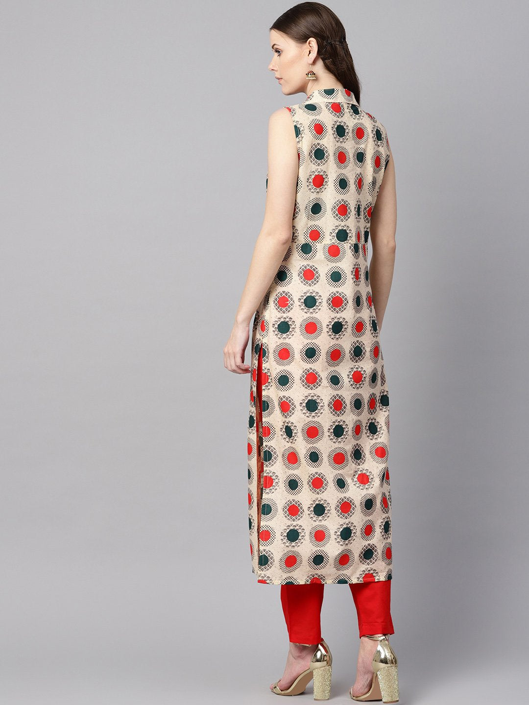 Cream Geometric Printed Straight Kurta with Solid Red Pants | NOZ2TOZ - Made In INDIA.