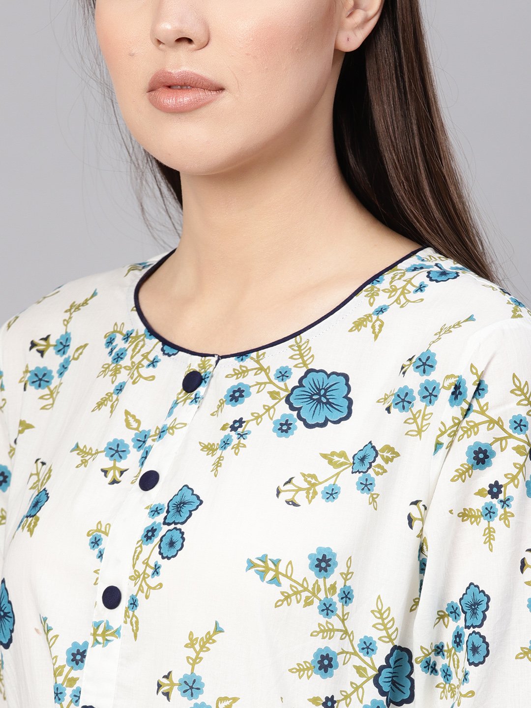 Women White & Blue Printed A-Line Dress | NOZ2TOZ - Made In INDIA.