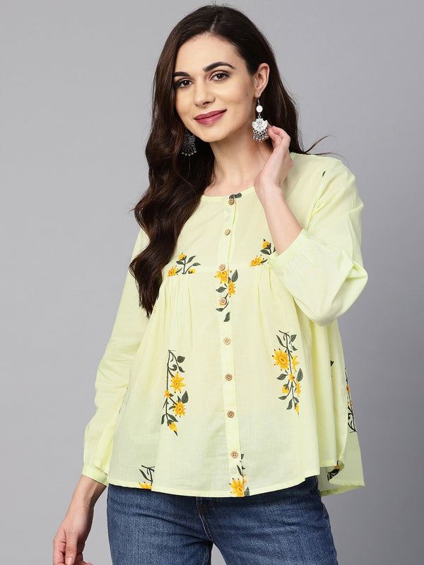 Lemon Yellow color floral printed tunic | NOZ2TOZ - Made In INDIA.