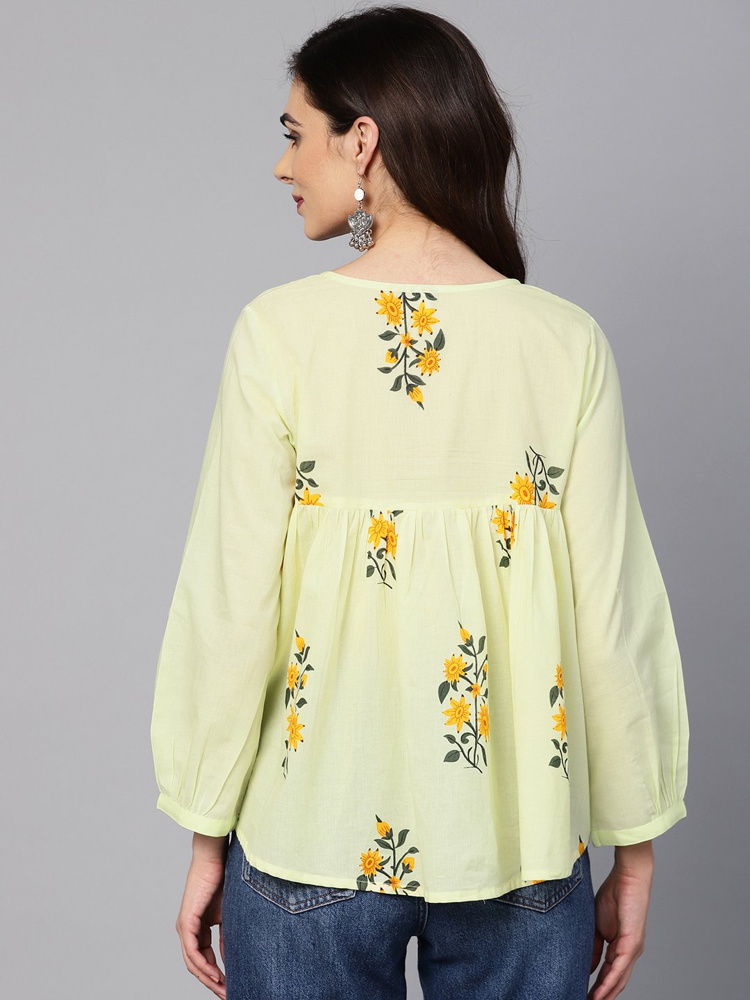 Lemon Yellow color floral printed tunic | NOZ2TOZ - Made In INDIA.