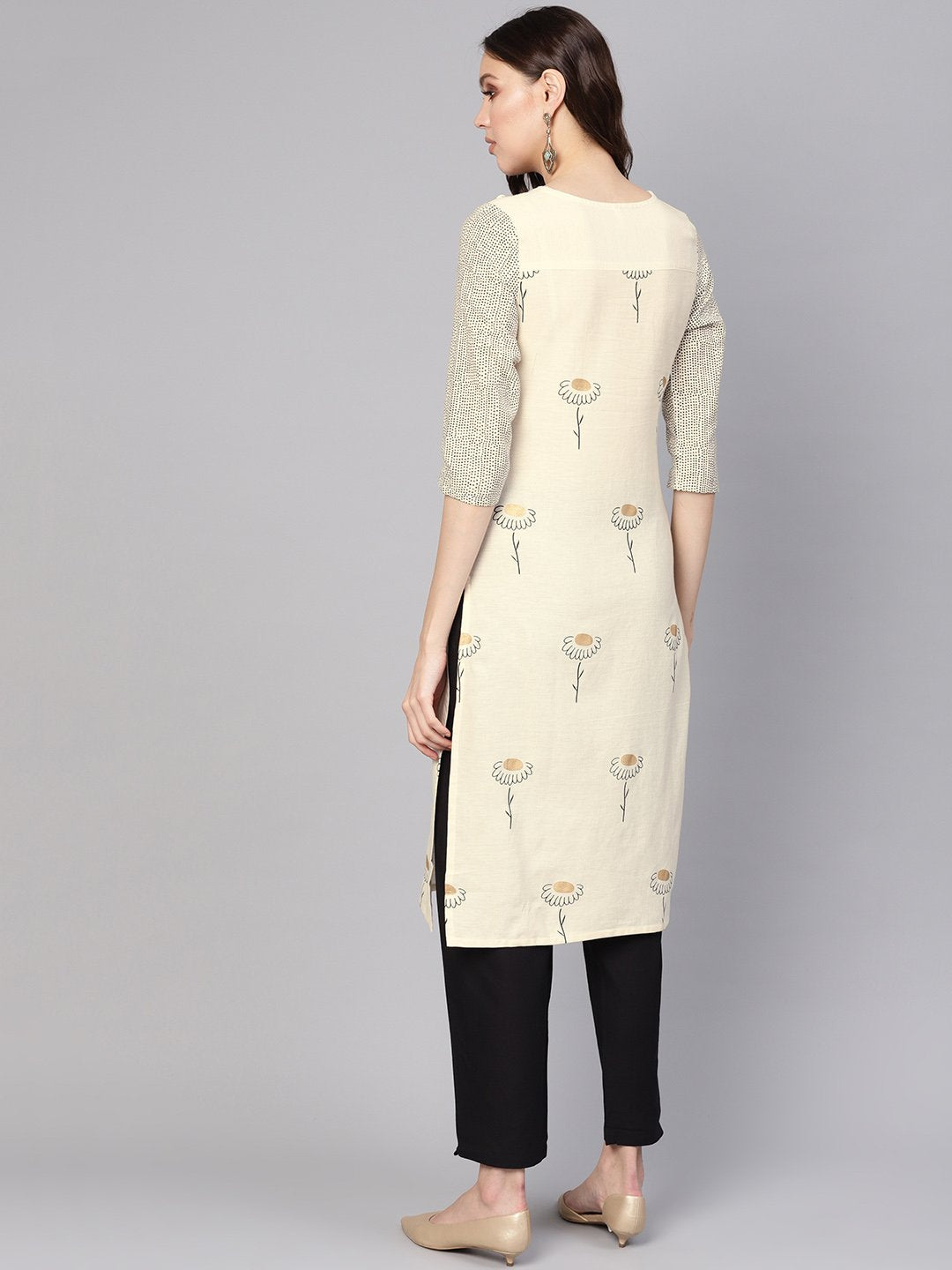 Women Off-White & Black Printed Kurta with Trousers | NOZ2TOZ - Made In INDIA.