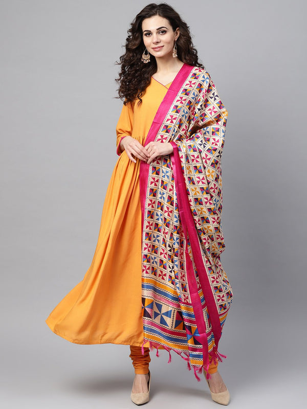 Solid Mustard Angrakha Kurta Set with Churidar & Multi Colored Dupatta | NOZ2TOZ - Made In INDIA.