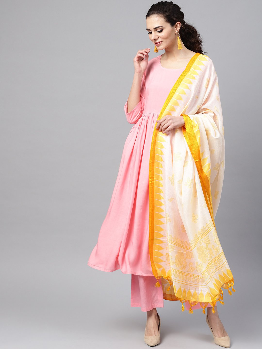 Solid Pink Anarkali Kurta with Palazzo & Bhagalpuri Dupatta | NOZ2TOZ - Made In INDIA.