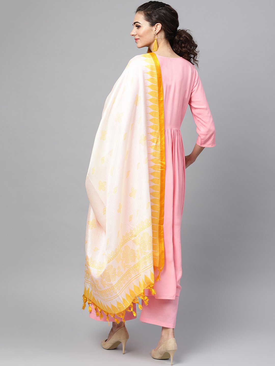 Solid Pink Anarkali Kurta with Palazzo & Bhagalpuri Dupatta | NOZ2TOZ - Made In INDIA.