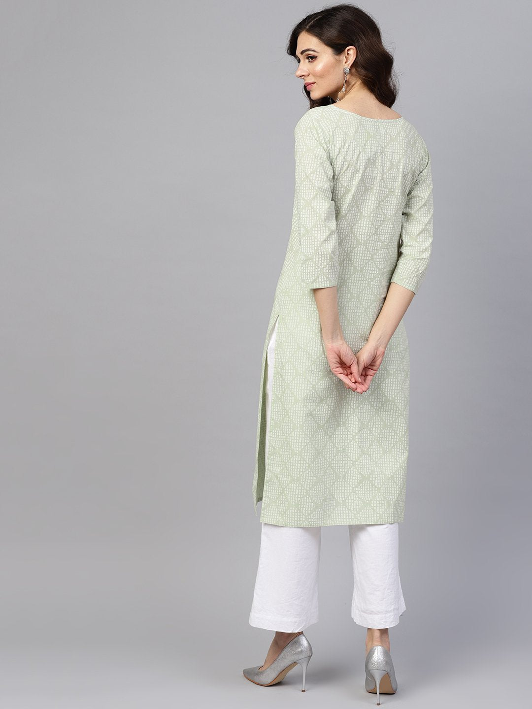 Green printed 3/4th sleeve cotton printed straight kurta | NOZ2TOZ - Made In INDIA.