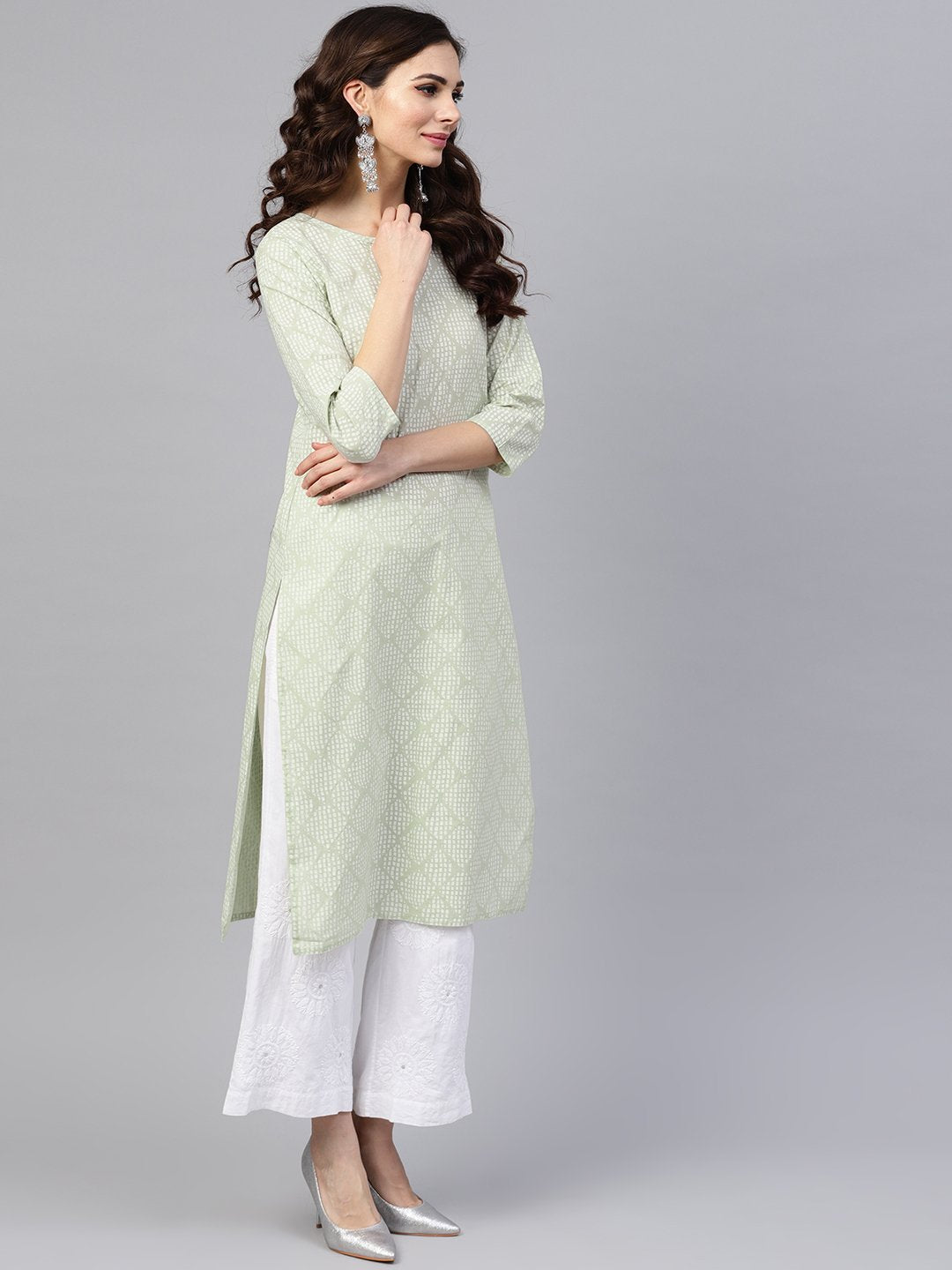 Green printed 3/4th sleeve cotton printed straight kurta | NOZ2TOZ - Made In INDIA.