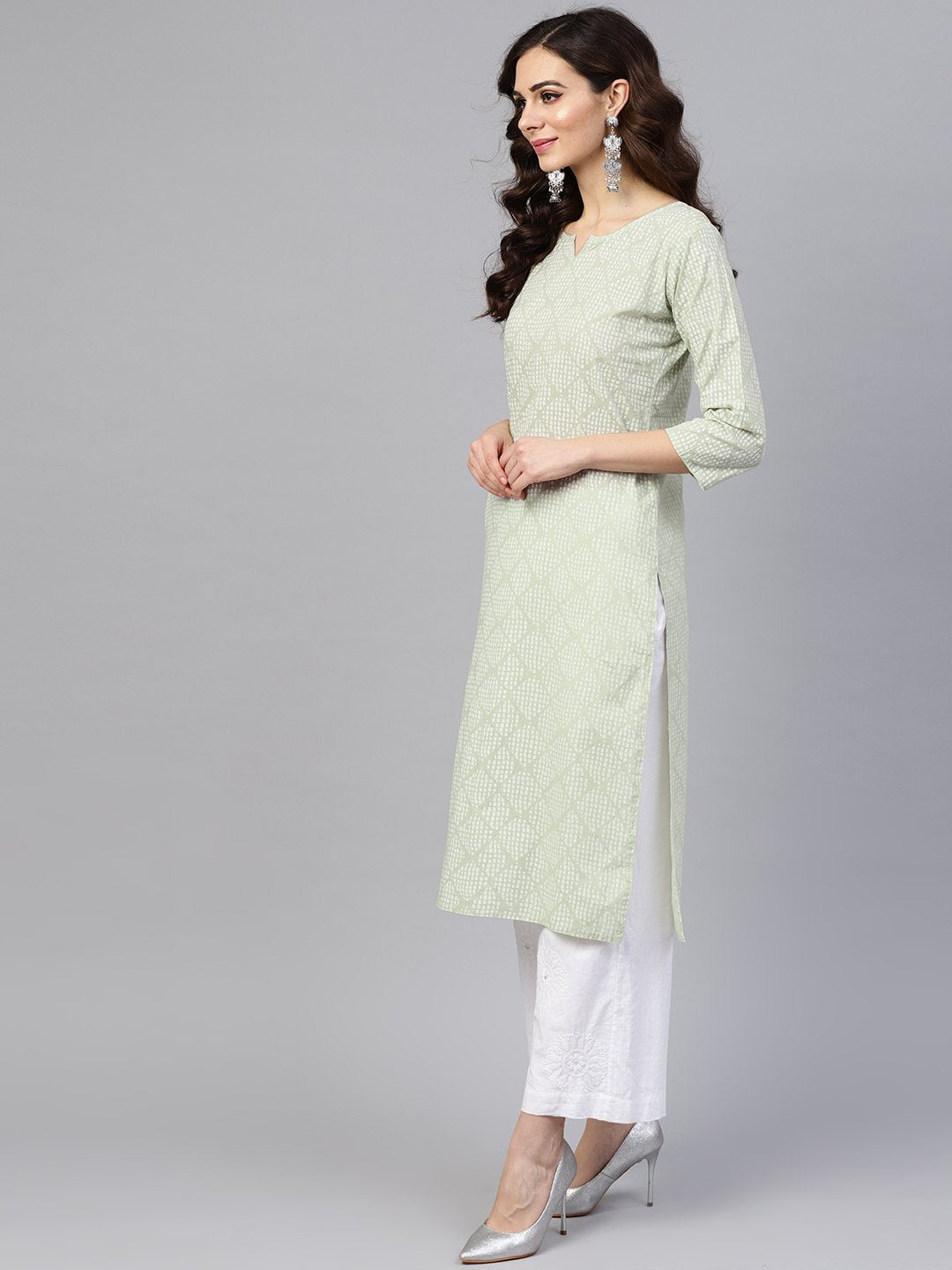 Green printed 3/4th sleeve cotton printed straight kurta | NOZ2TOZ - Made In INDIA.