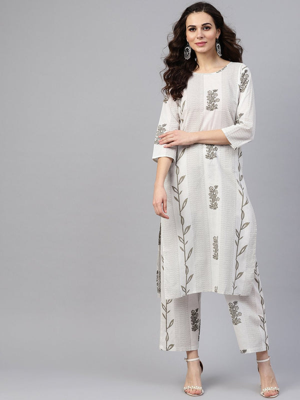 Grey printed 3/4th sleeve kurta with palazzo | NOZ2TOZ - Made In INDIA.