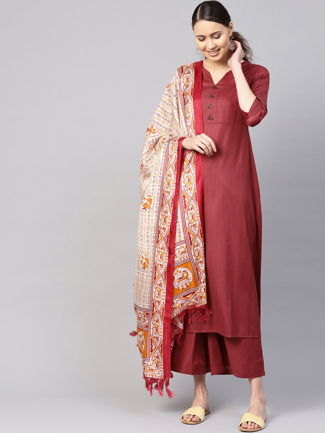 Women Rust Red Solid Kurta with Palazzos & Dupatta | NOZ2TOZ - Made In INDIA.