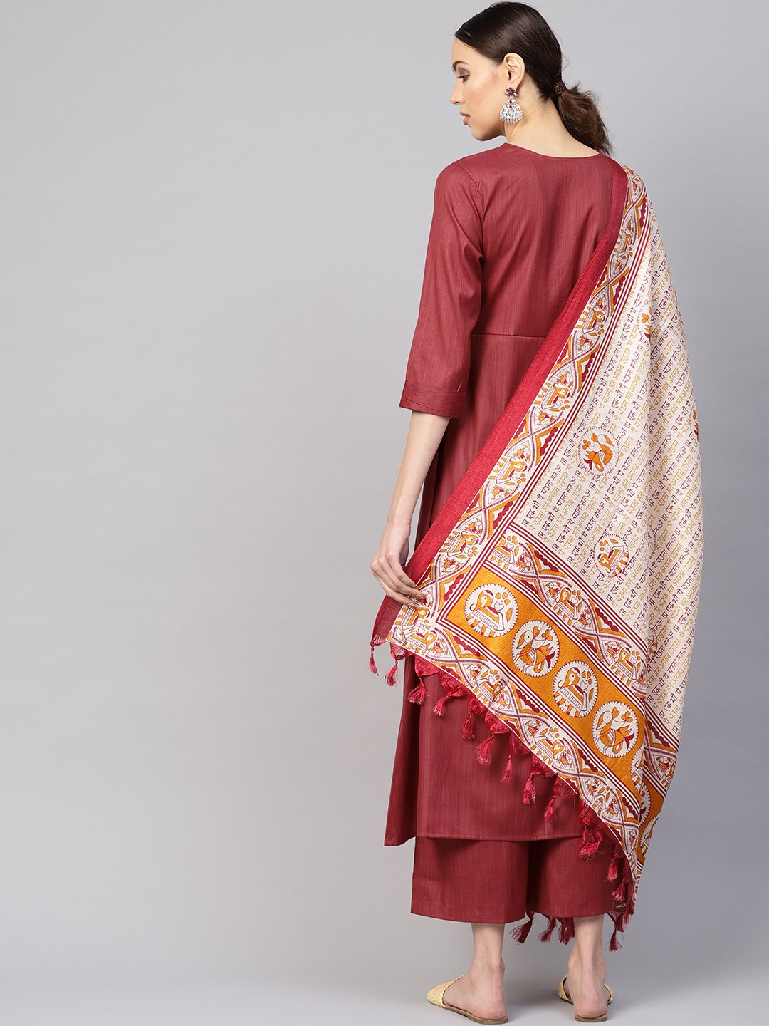 Women Rust Red Solid Kurta with Palazzos & Dupatta | NOZ2TOZ - Made In INDIA.