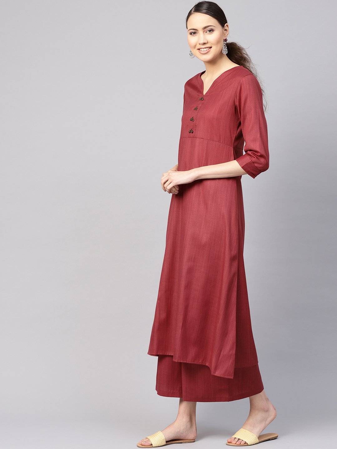 Women Rust Red Solid Kurta with Palazzos & Dupatta | NOZ2TOZ - Made In INDIA.