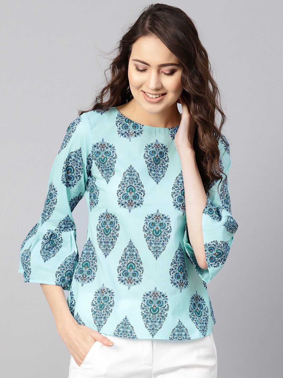 Women Blue Printed Regular Top | NOZ2TOZ - Made In INDIA.