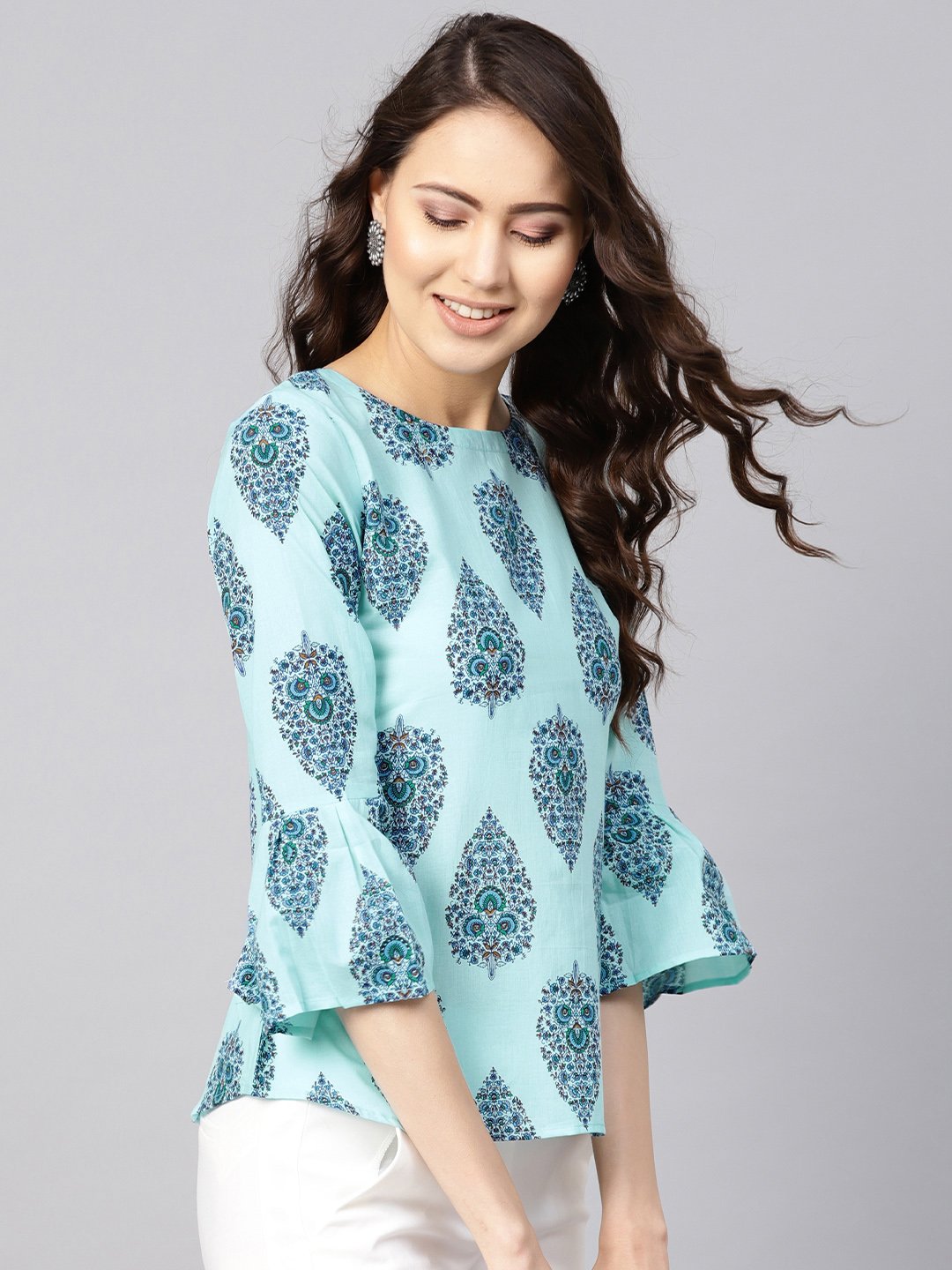 Women Blue Printed Regular Top | NOZ2TOZ - Made In INDIA.