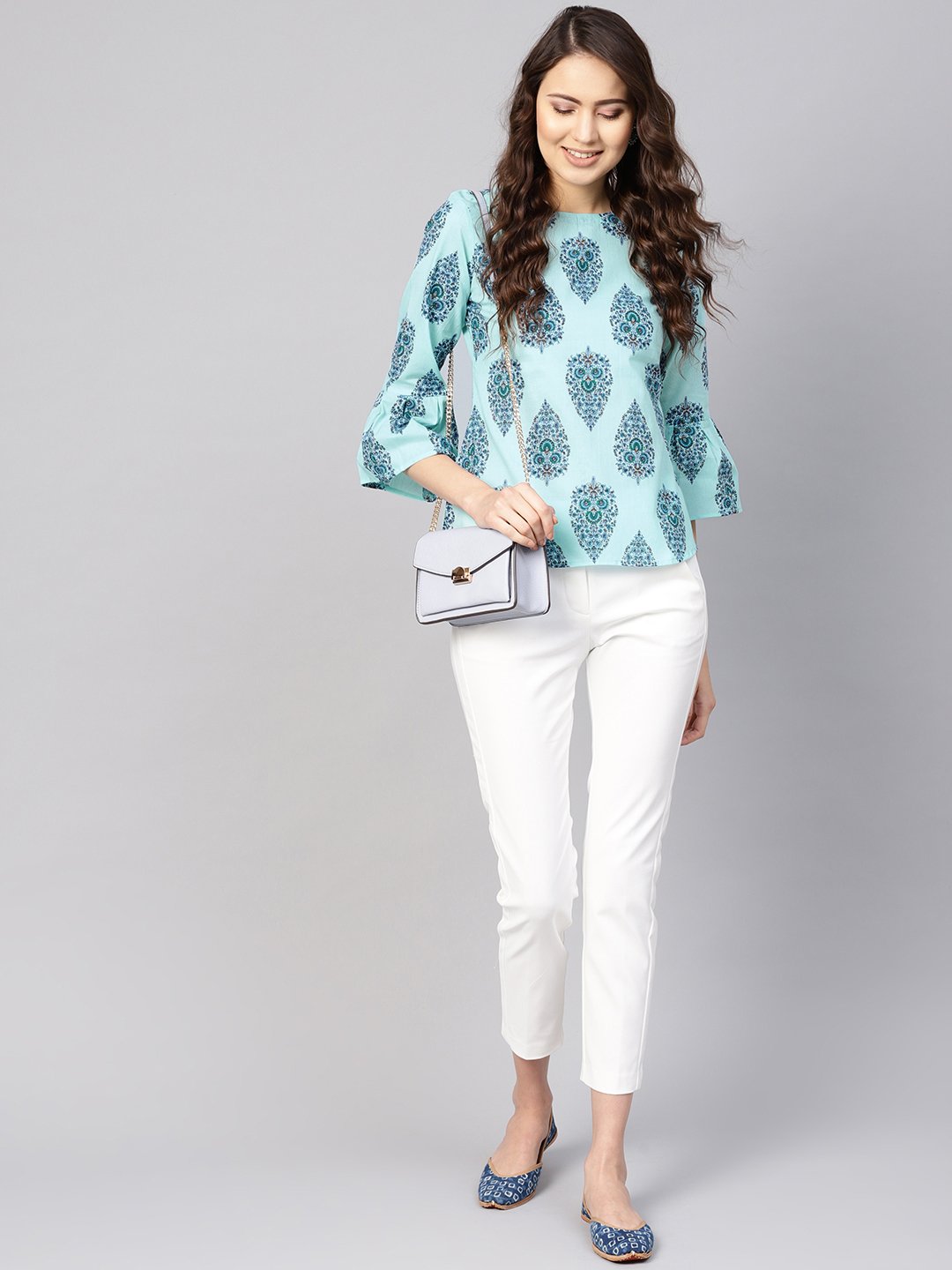 Women Blue Printed Regular Top | NOZ2TOZ - Made In INDIA.