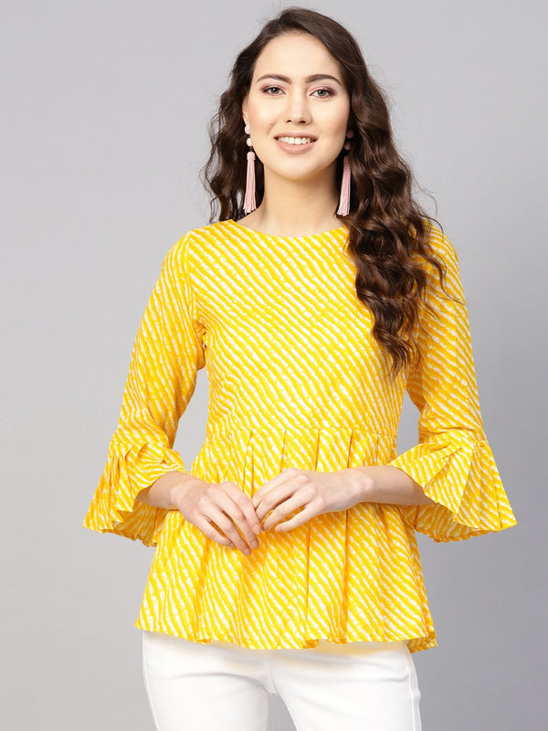 Women Yellow & Off-White Leheriya Print Tunic | NOZ2TOZ - Made In INDIA.