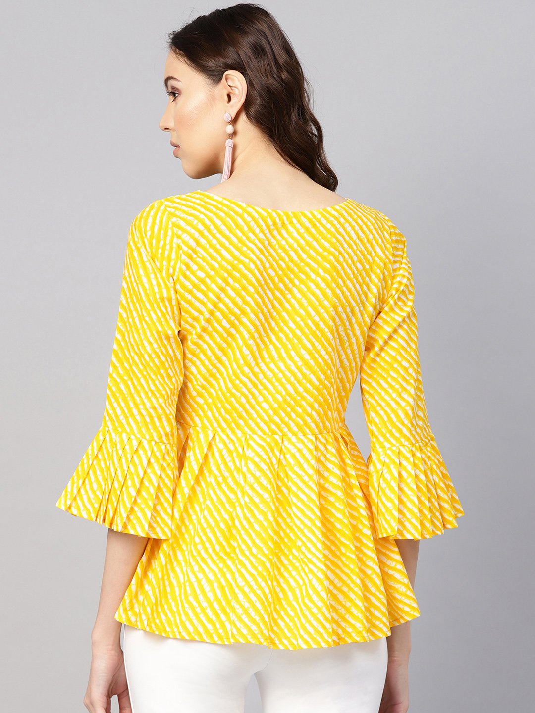 Women Yellow & Off-White Leheriya Print Tunic | NOZ2TOZ - Made In INDIA.