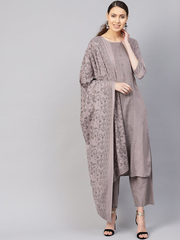 Women Grey Printed Kurta with Trousers & Dupatta | NOZ2TOZ - Made In INDIA.