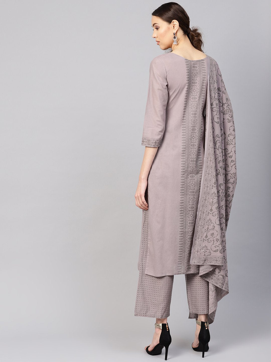 Women Grey Printed Kurta with Trousers & Dupatta | NOZ2TOZ - Made In INDIA.