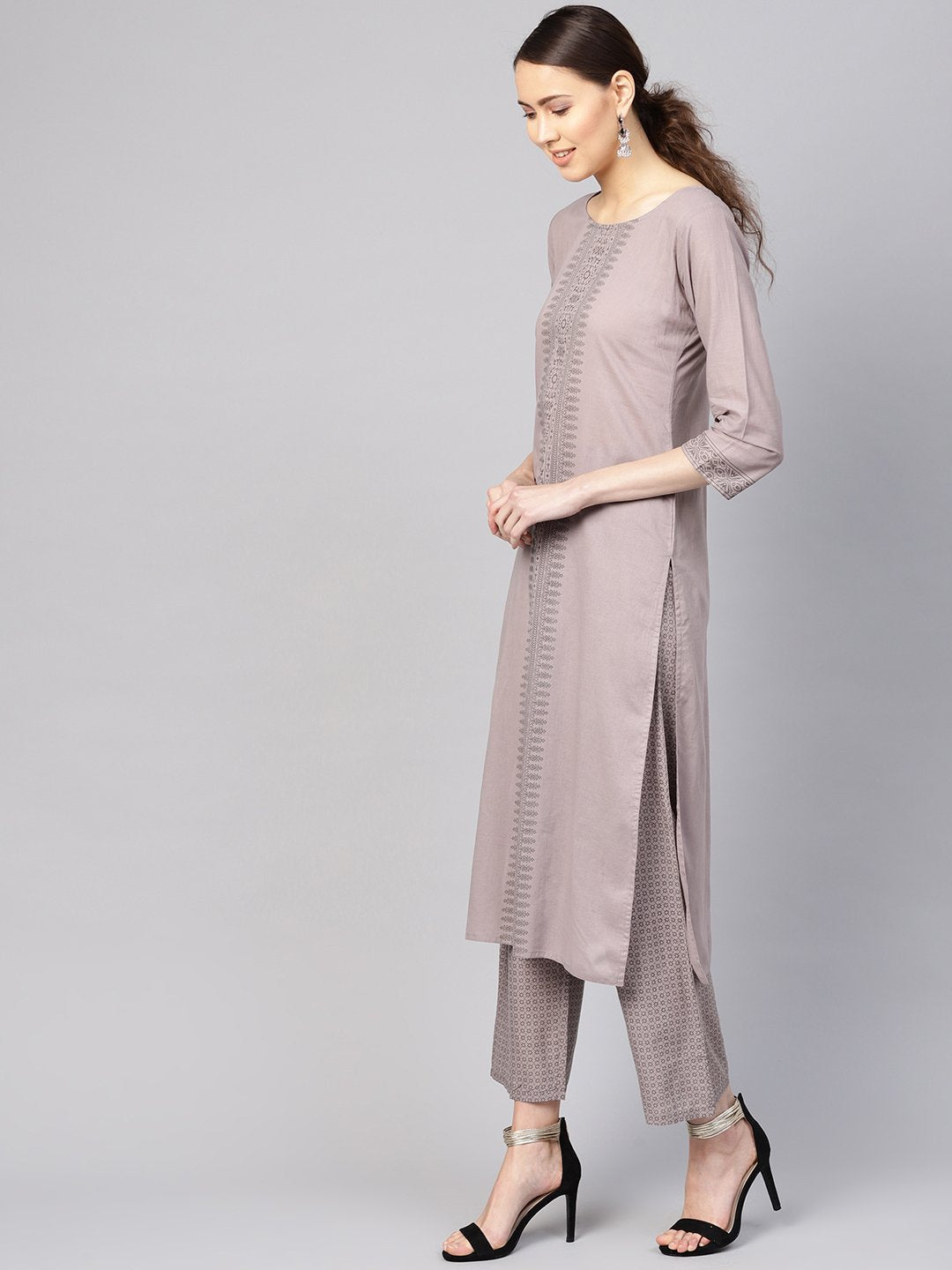 Women Grey Printed Kurta with Trousers & Dupatta | NOZ2TOZ - Made In INDIA.