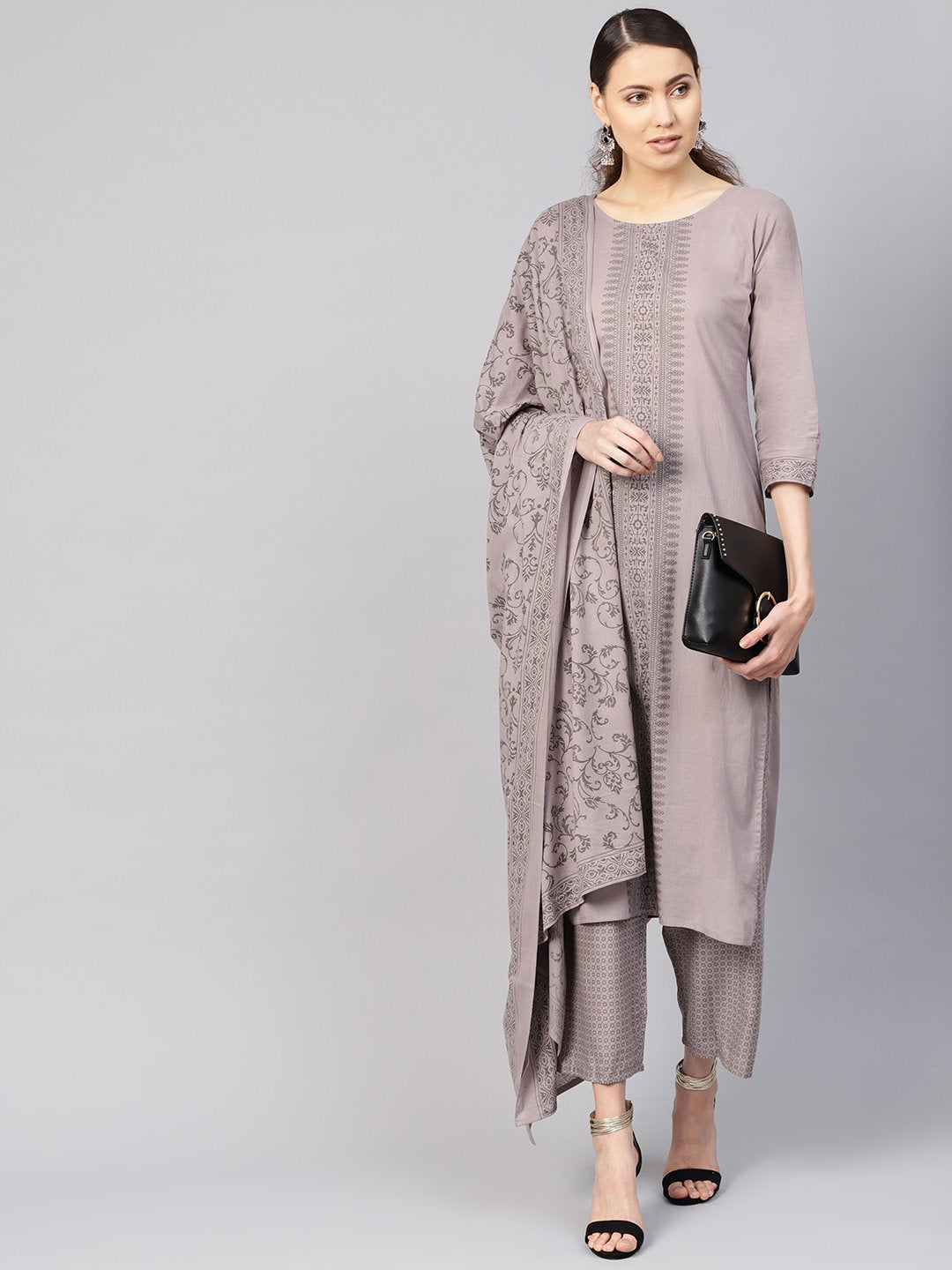 Women Grey Printed Kurta with Trousers & Dupatta | NOZ2TOZ - Made In INDIA.