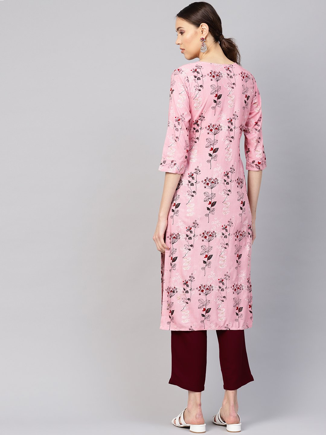 Women Pink & Burgundy Printed Kurta with Trousers | NOZ2TOZ - Made In INDIA.