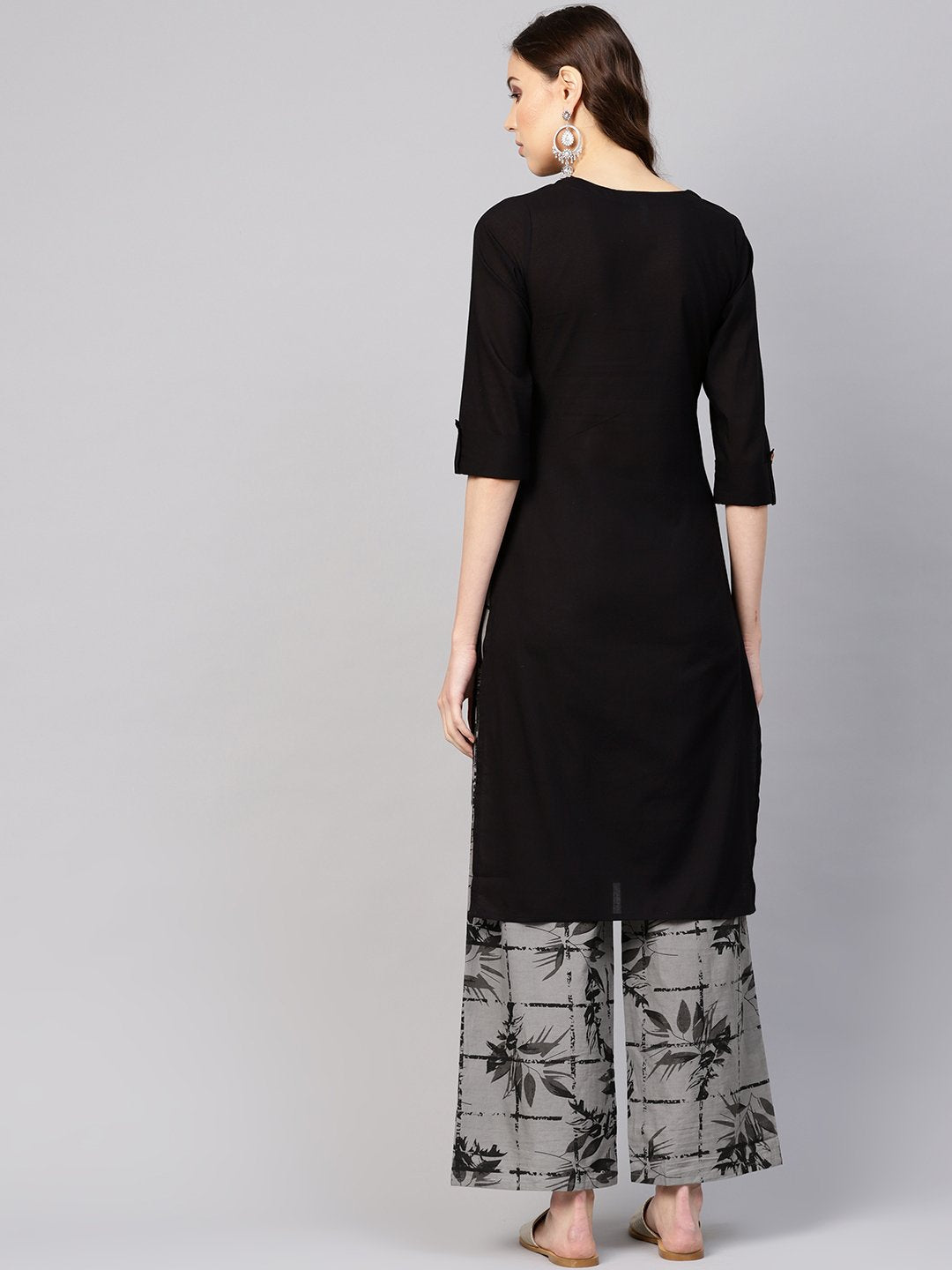 Women Black & Grey Printed Kurta with Trousers | NOZ2TOZ - Made In INDIA.